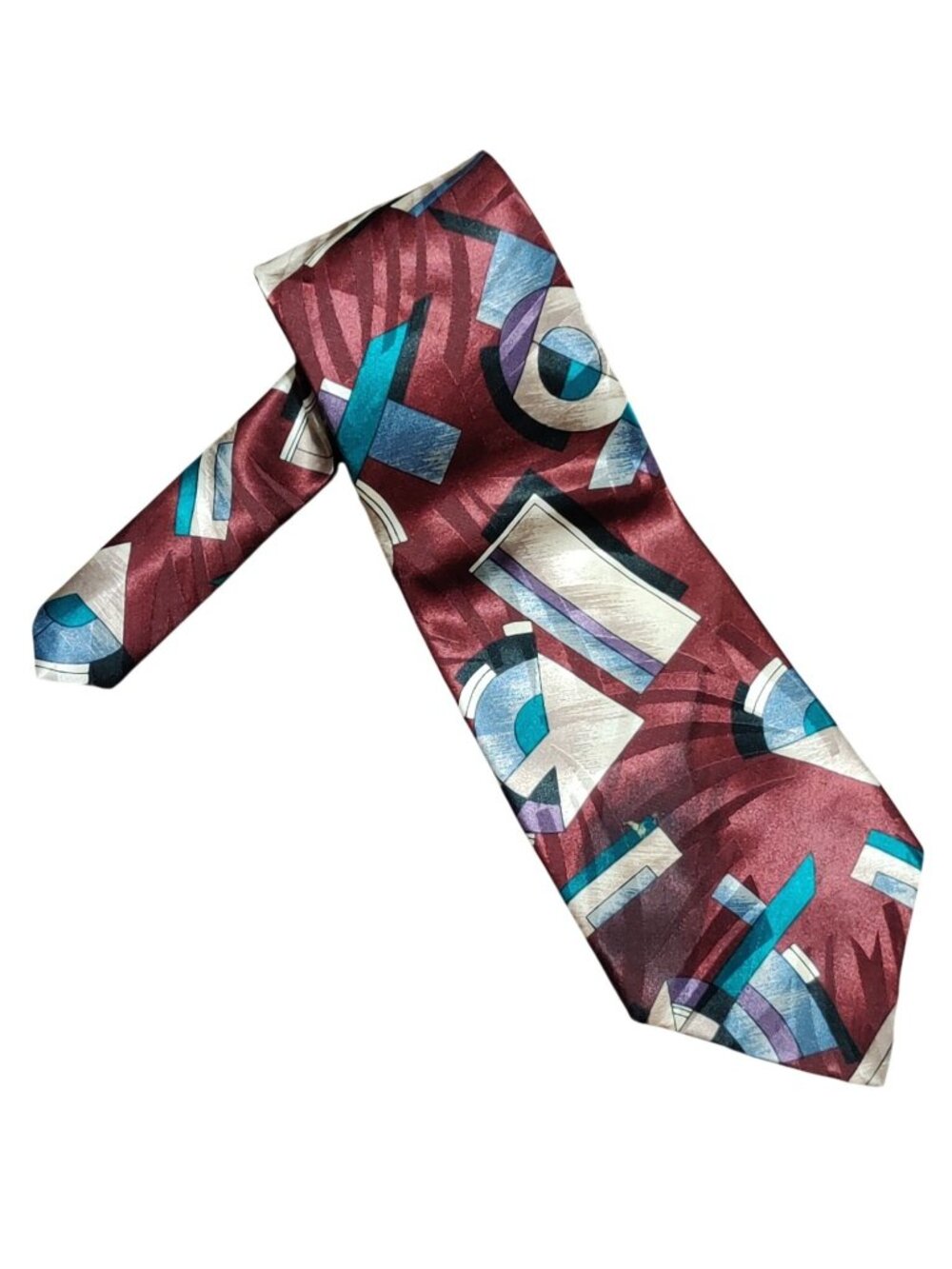 Windridge Necktie Burgundy Geometric Abstract Art Deco Vintage 90s Statement Tie